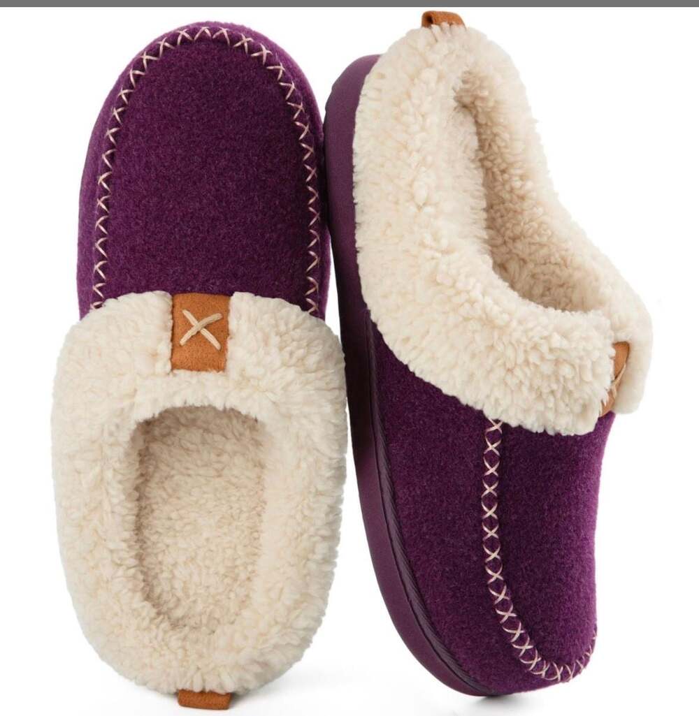 LongBay Women's Purple Faux Wool Sherpa Lined Memory Foam Moccasin Slippers
